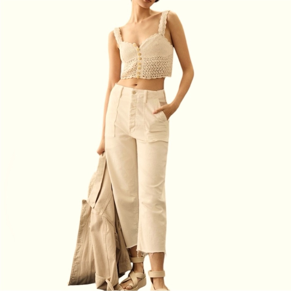 Mother Patch Pocket Private Ankle Fray Jeans in Cream Puffs
